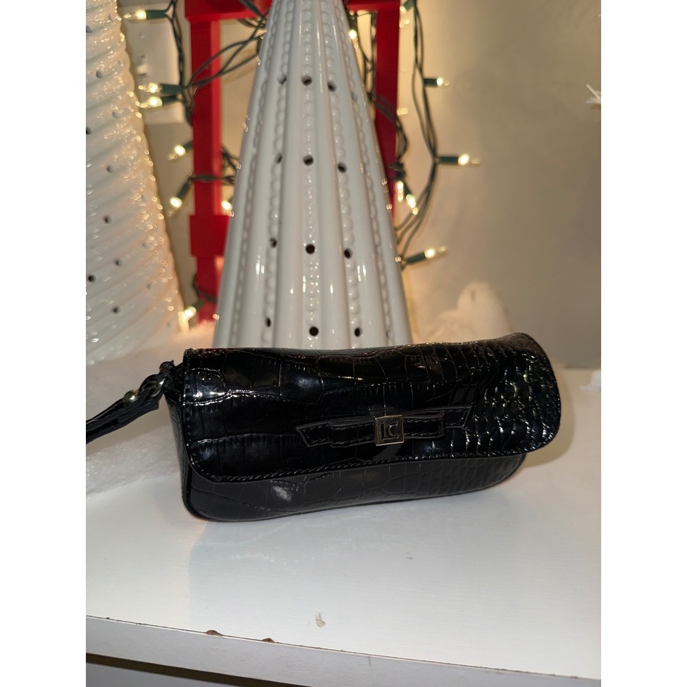 Liz Claiborne Black Croc Embossed Clutch Wristlet Evening Bag